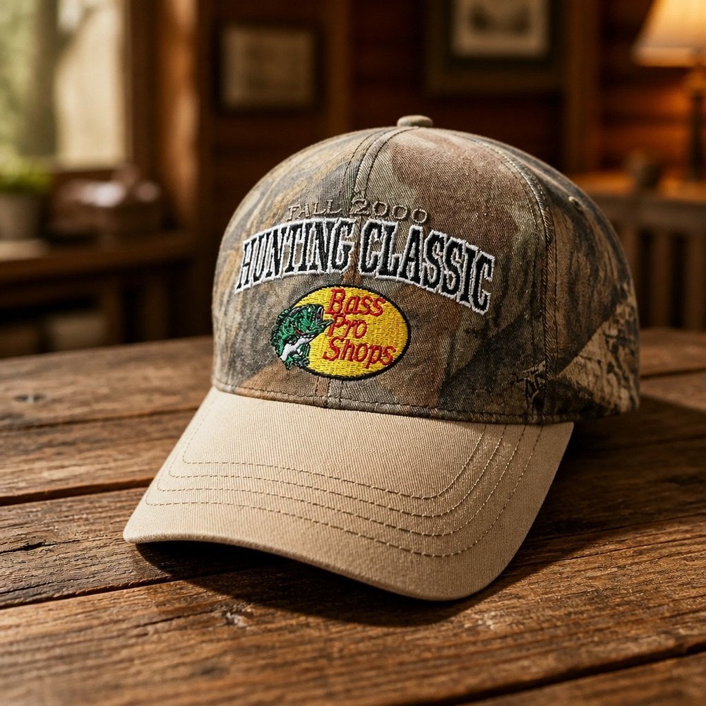 Bass Pro Shops Camo Snapback Hat Fall 2000 Hunting Classic RedHead Camouflage